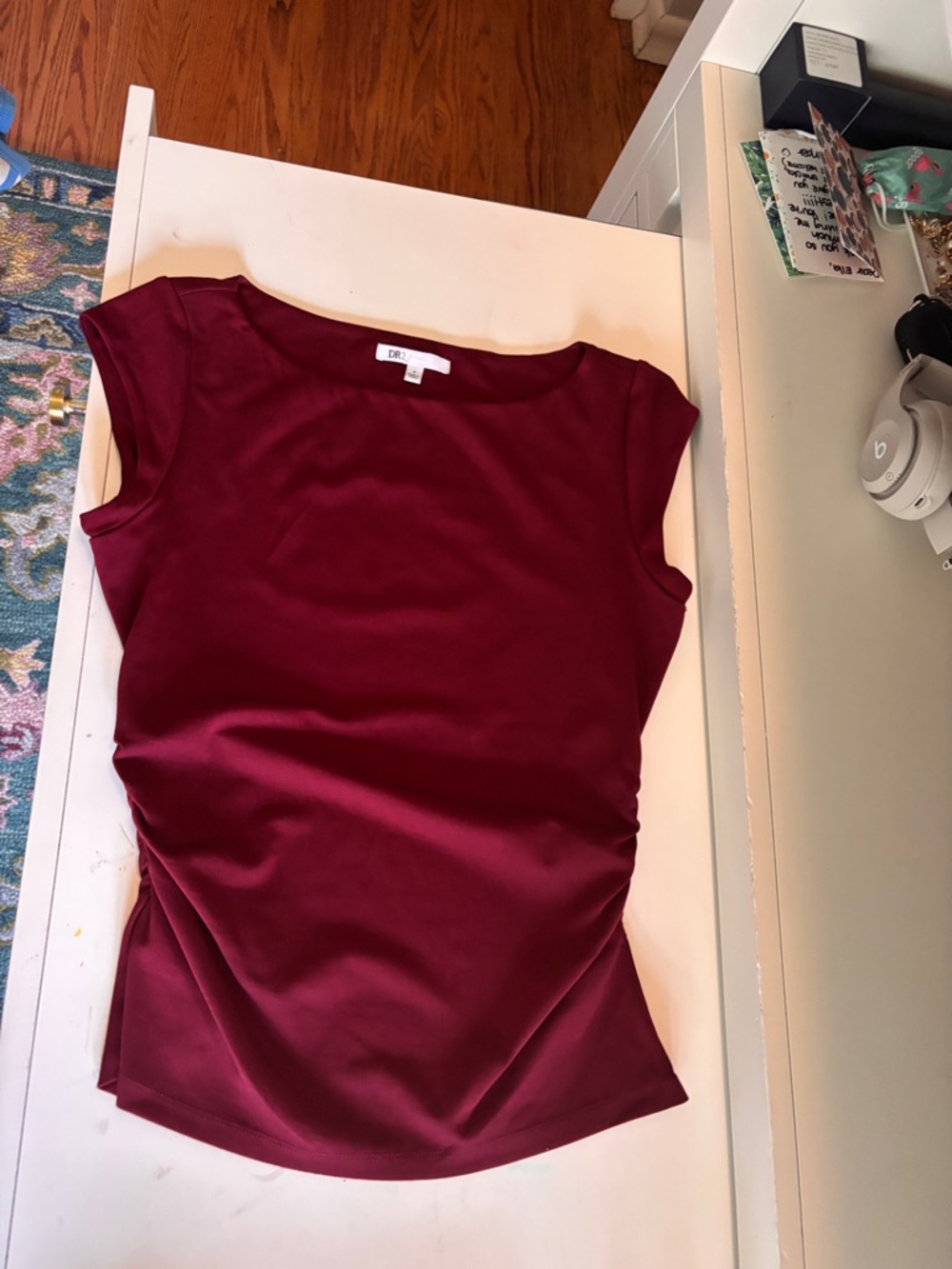 DR2 Burgundy Sleeveless Ruched Bodysuit Top